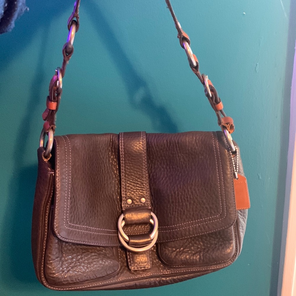 Coach Small Handbag Leather Brown Adjustable Strap E063-10133
